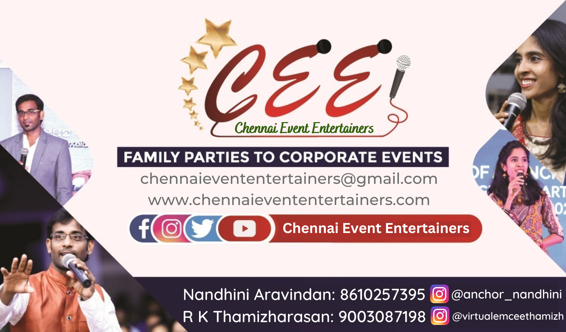 Chennai Event Entertainers Founder Anchor Nandhini Aravindan Business Card